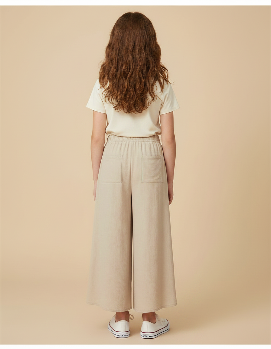 Pantalon Jupe Beige Lin Fendu Ample Décontracté - vue 2