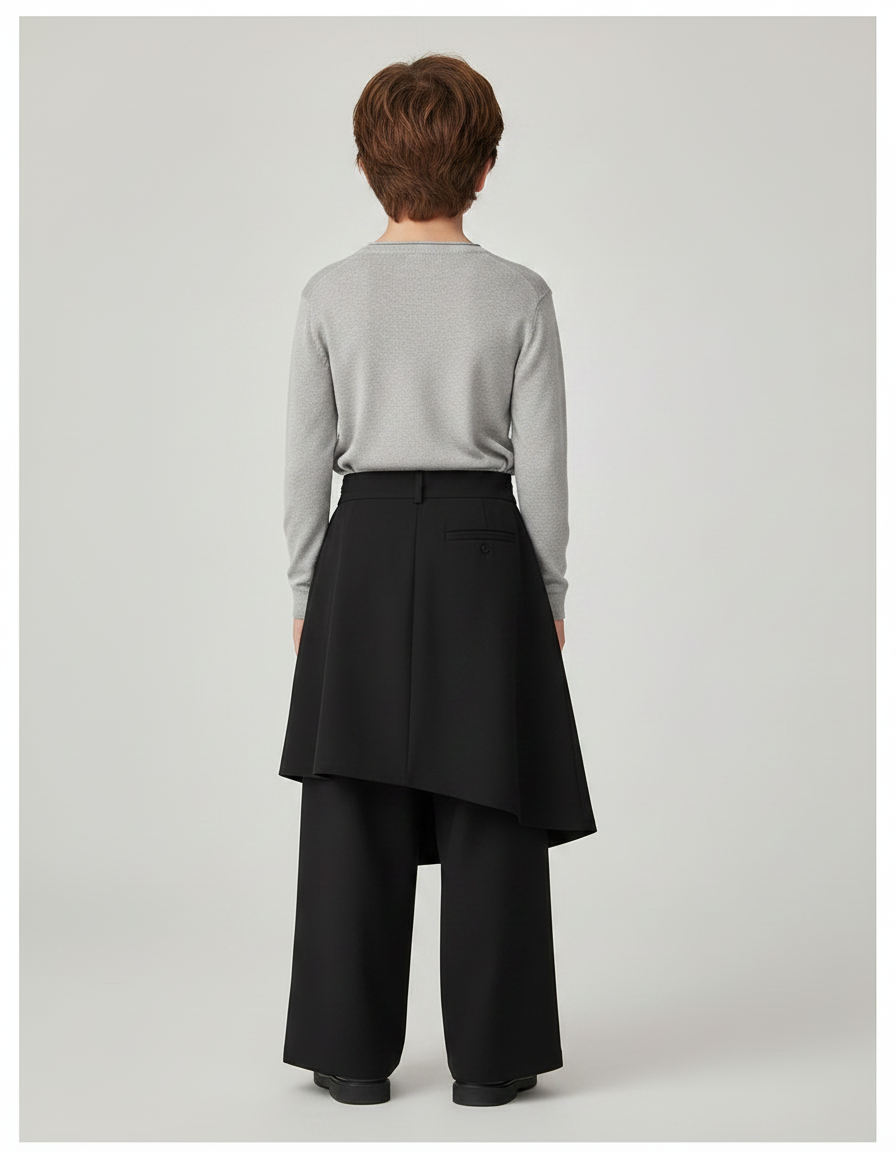 Pantalon Jupe Noir Ample Asymétrique Garçon Moderne - Polyester - vue 2