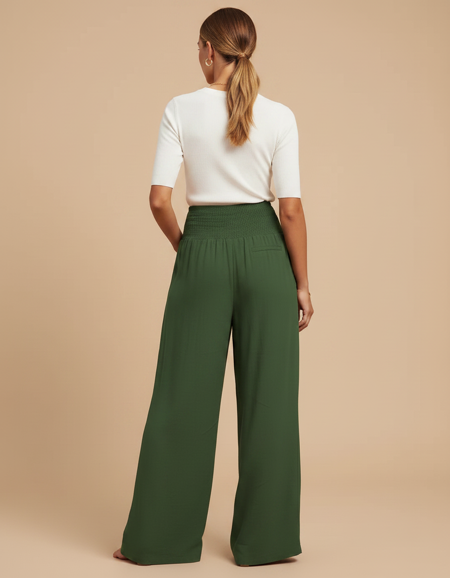 Pantalon Jupe Vert Ample Fluide Décontracté Taille Haute - Viscose - vue 2