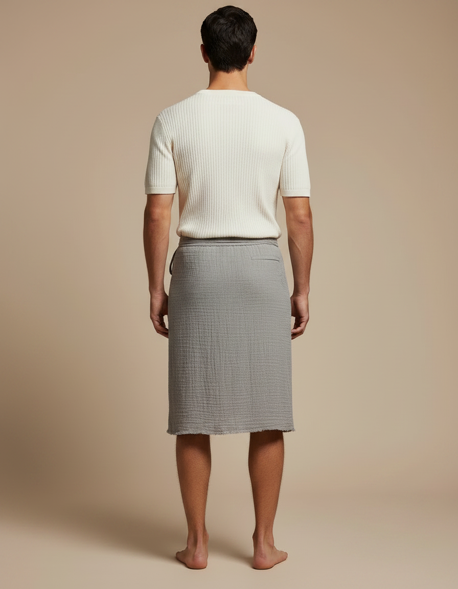 Pantalon Jupe Gris Lin Drapé Irrégulier Homme - vue 2
