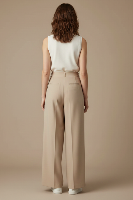 Pantalon Jupe Beige Plissé Ample Fluide Élégant - Polyester - vue 2
