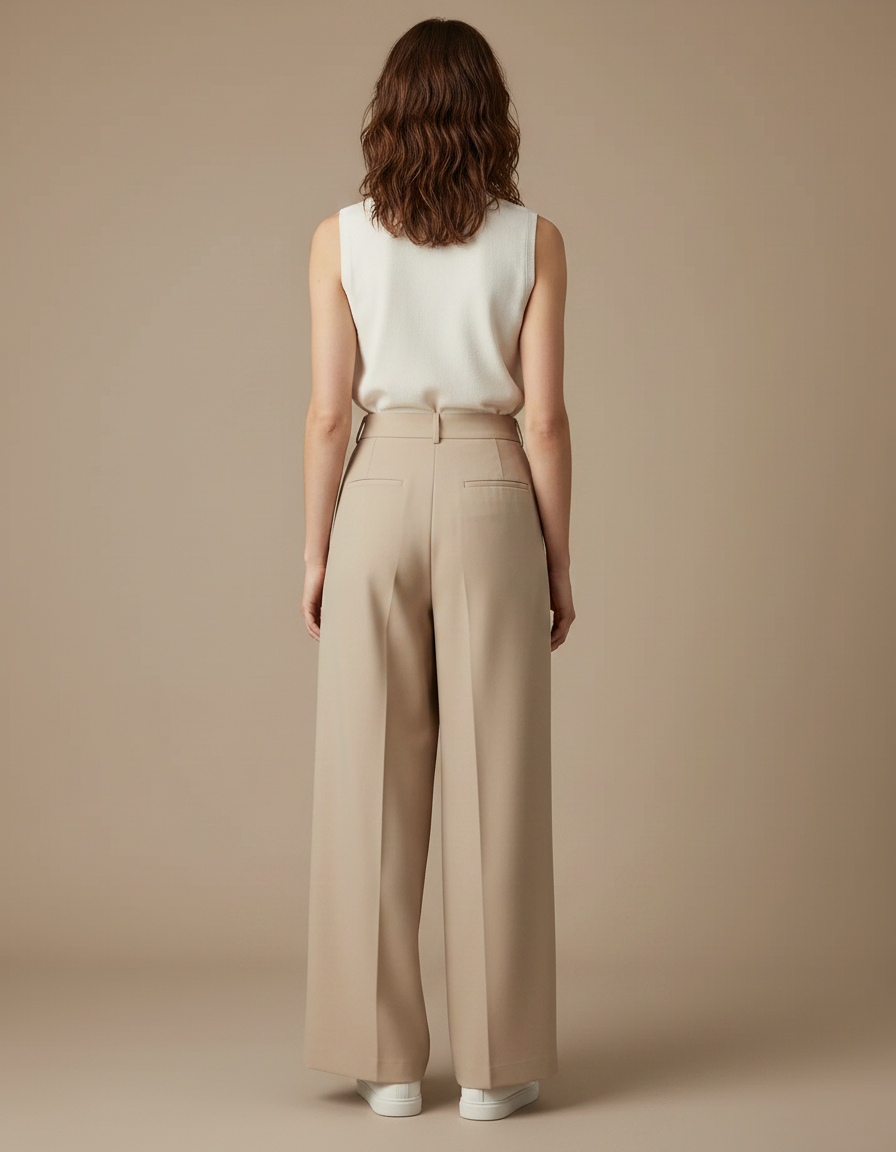 Pantalon Jupe Beige Plissé Ample Fluide Élégant - Polyester - vue 2
