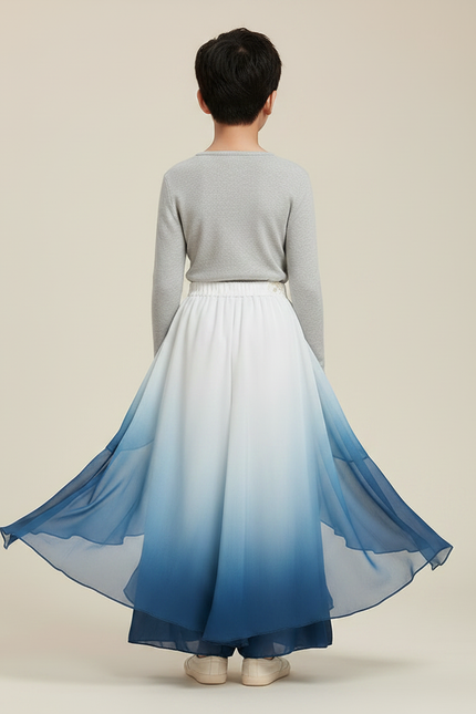 Pantalon Jupe Bleu Dégradé Fluide Gaze Élégant - Soie - vue 2