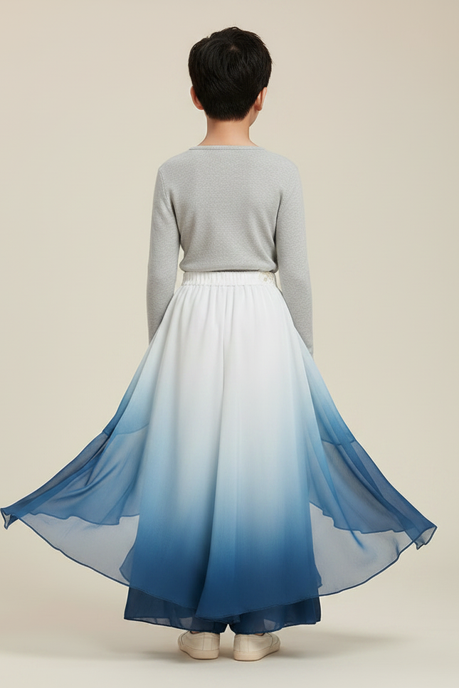 Pantalon Jupe Bleu Dégradé Fluide Gaze Élégant - Soie - vue 2