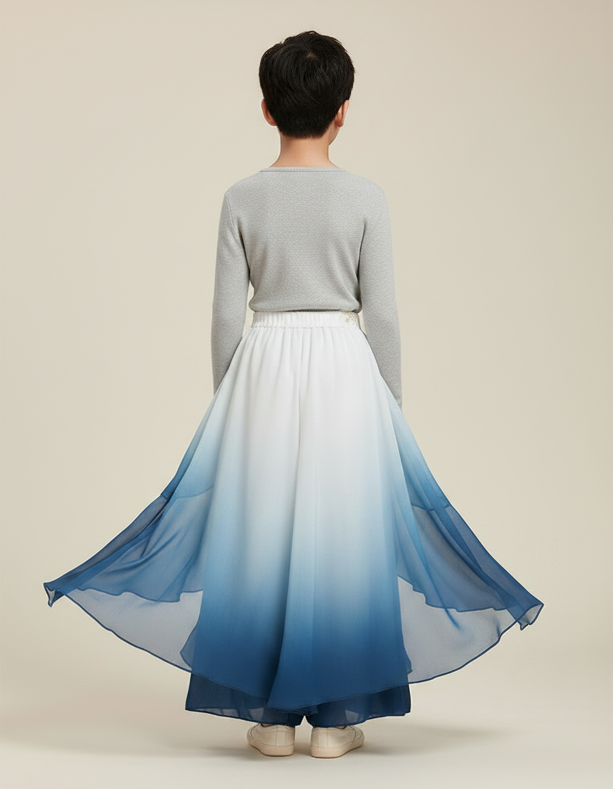 Pantalon Jupe Bleu Dégradé Fluide Gaze Élégant - Soie - vue 2