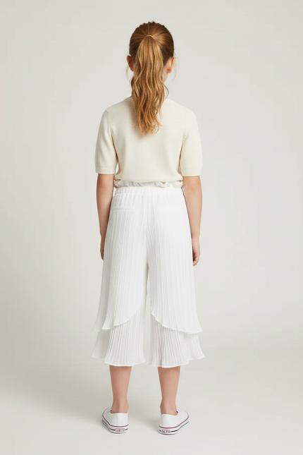 Pantalon Jupe Blanc Plissé Superposé Fluide Enfant - Polyester - vue 2