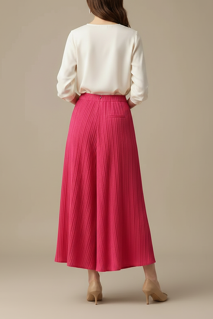 Pantalon Jupe Plissé Rose Fuchsia Fluide Asymétrique Élégant - Polyester - vue 2