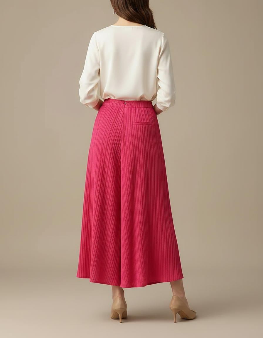 Pantalon Jupe Plissé Rose Fuchsia Fluide Asymétrique Élégant - Polyester - vue 2