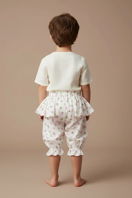 Pantalon Jupe Floral Blanc Volants Enfant Coton - vue 2
