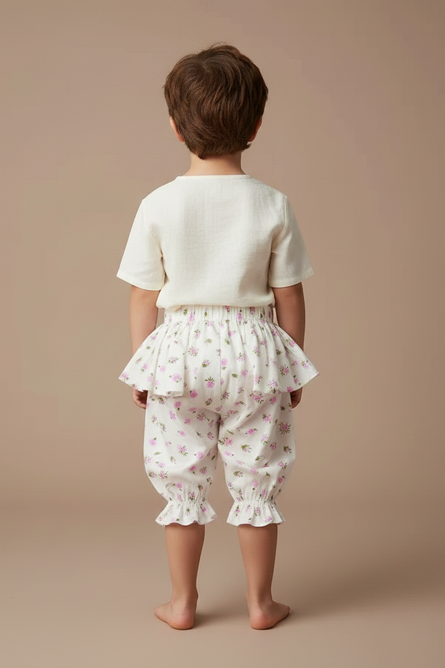 Pantalon Jupe Floral Blanc Volants Enfant Coton - vue 2