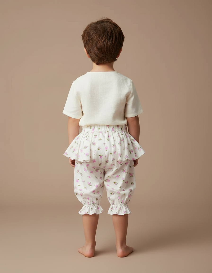 Pantalon Jupe Floral Blanc Volants Enfant Coton - vue 2