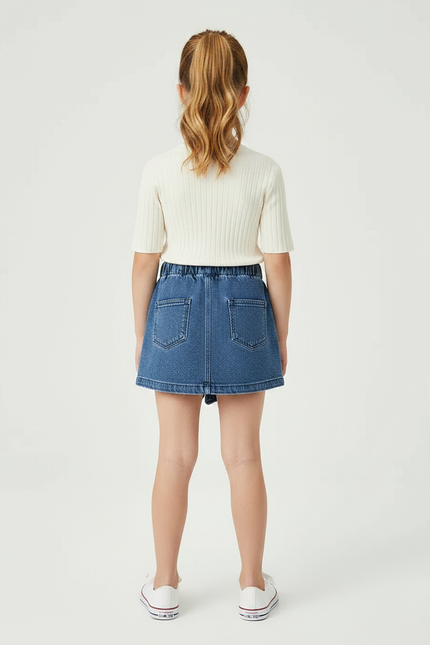 Pantalon Jupe Denim Volants Bleu Décontracté Enfant - Jean - vue 2