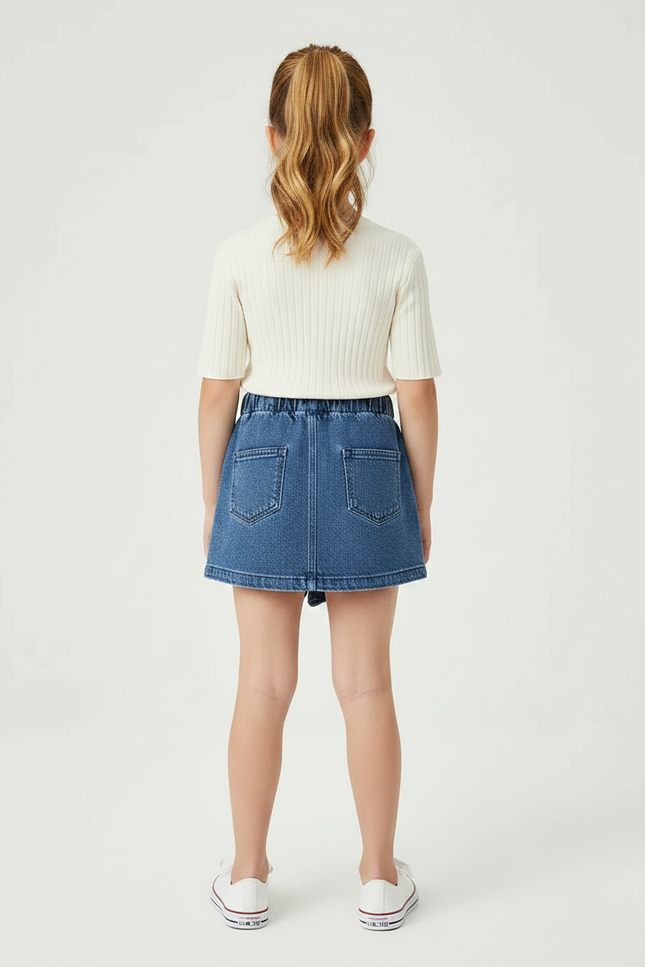 Pantalon Jupe Denim Volants Bleu Décontracté Enfant - Jean - vue 2
