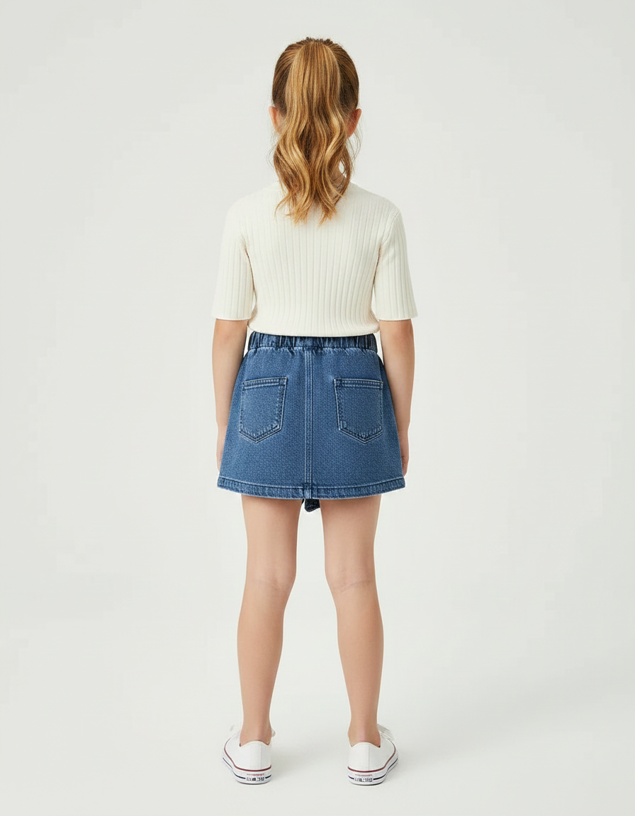 Pantalon Jupe Denim Volants Bleu Décontracté Enfant - Jean - vue 2