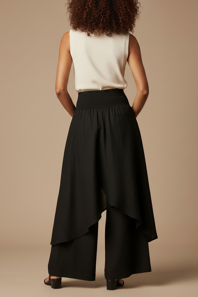 Pantalon Jupe Noir Ample Superposé Fluide Élégant - Viscose - vue 2