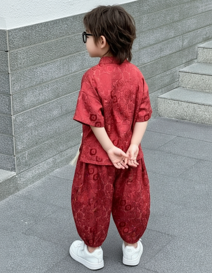 Pantalon Jupe Rouge Jacquard Bouffant Ample Enfant - Satin