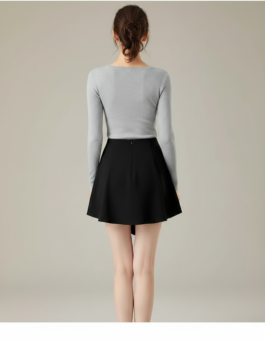 Pantalon Jupe Noir Asymétrique Boutons Élégant - Polyester - vue 2