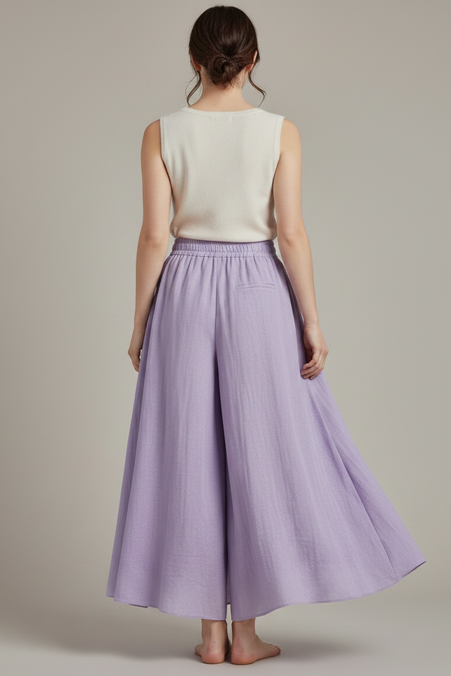 Pantalon Jupe Ample Lin Violet Fluide Femme - vue 2
