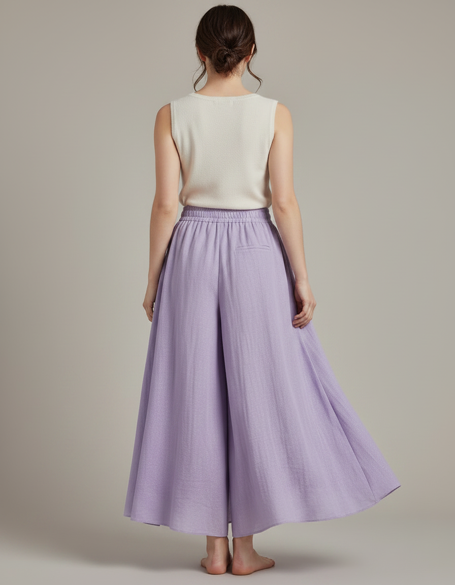 Pantalon Jupe Ample Lin Violet Fluide Femme - vue 2