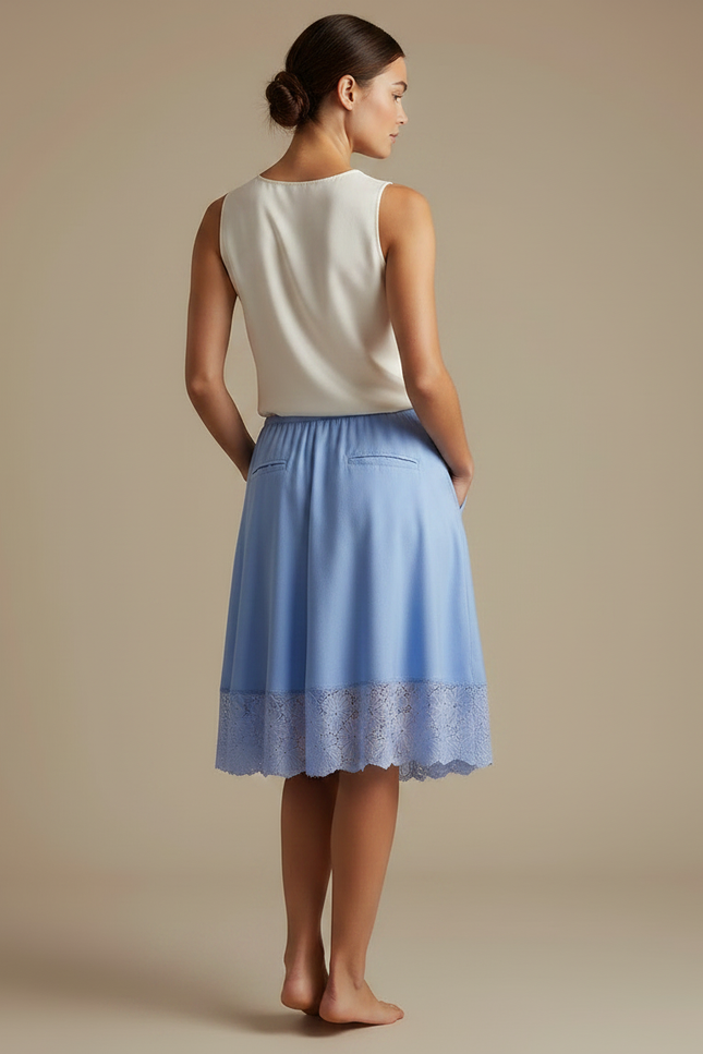 Pantalon Jupe Bleu Dentelle Fluide Ample Élégant - Viscose - vue 2