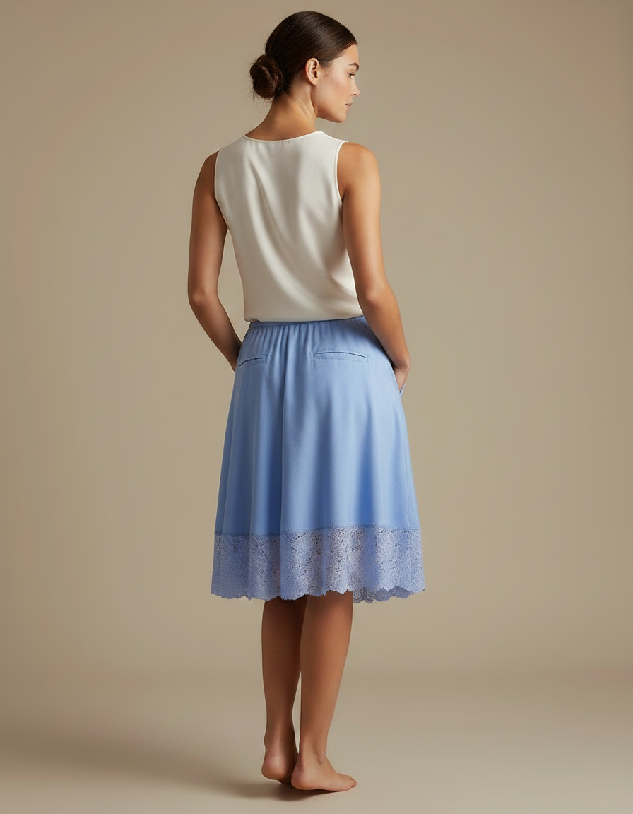 Pantalon Jupe Bleu Dentelle Fluide Ample Élégant - Viscose - vue 2