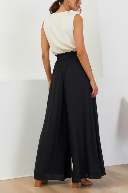 Pantalon Jupe Noir Ample Fluide Taille Haute Élégant - Polyester - vue 2