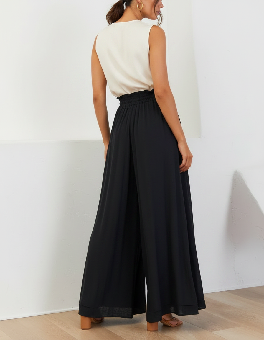 Pantalon Jupe Noir Ample Fluide Taille Haute Élégant - Polyester - vue 2