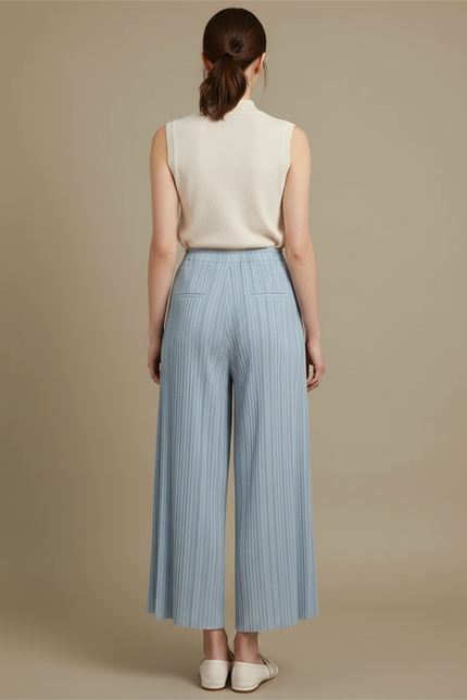 Pantalon Jupe Plissé Ample Bleu Élégant Fluide - Polyester - vue 2