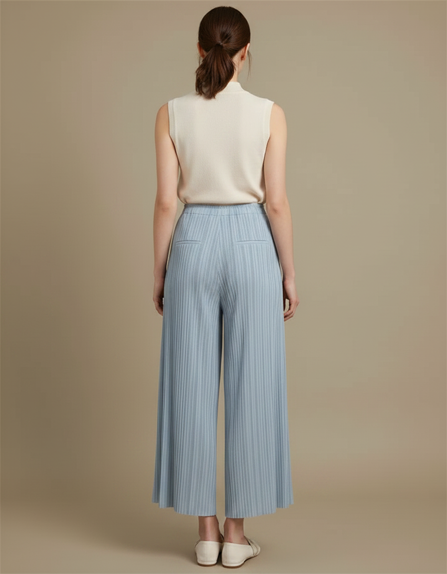 Pantalon Jupe Plissé Ample Bleu Élégant Fluide - Polyester - vue 2