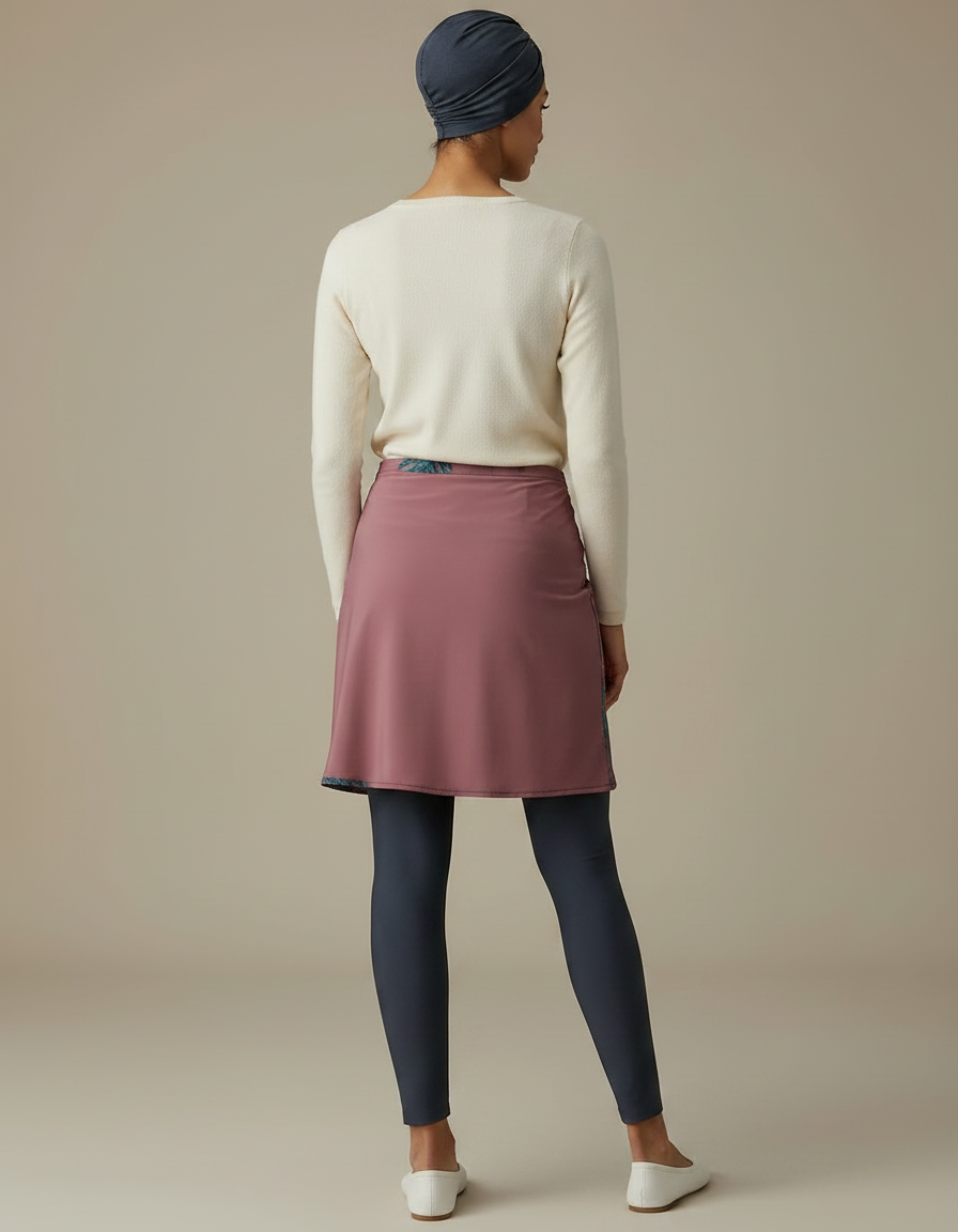 Pantalon Jupe Mauve Imprimé Floral Élégant Modeste - Marine Polyester - vue 2