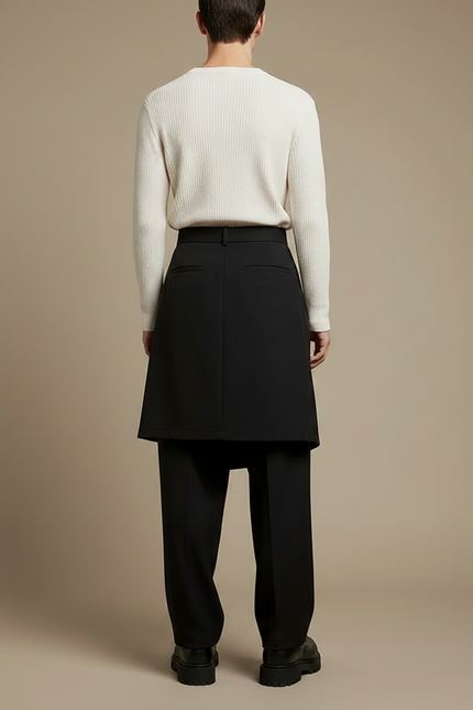 Pantalon Jupe Noir Plissé Ample Élégant Moderne Homme - Gabardine - vue 2