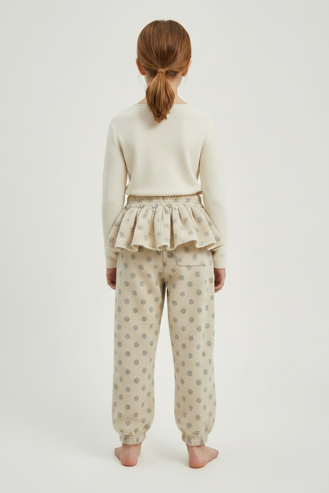 Pantalon Jupe Beige Corail Volants Imprimé Étoiles - Molleton - vue 2