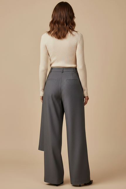 Pantalon Jupe Gris Asymétrique Élégant Ample Moderne - Polyester - vue 2