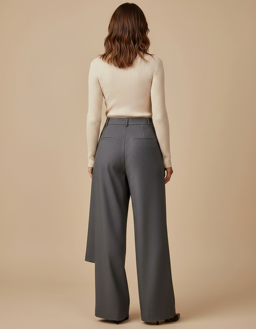 Pantalon Jupe Gris Asymétrique Élégant Ample Moderne - Polyester - vue 2