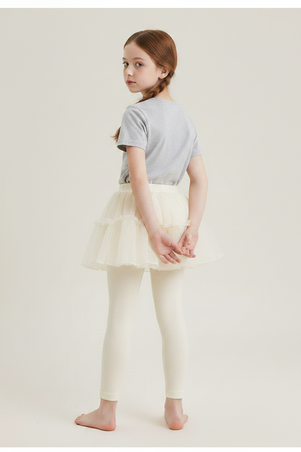 Pantalon Jupe Crème Tulle Intégré Confortable Fille - Beige Coton - vue 2