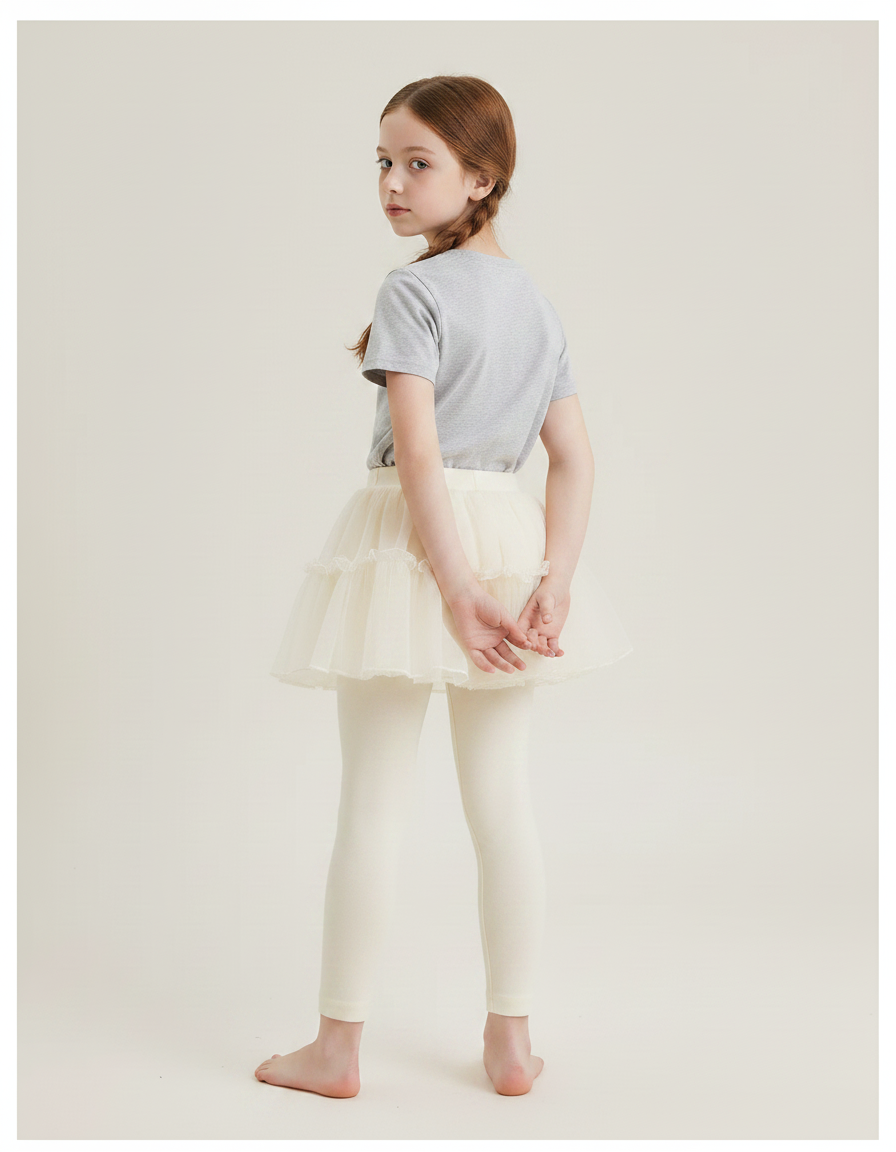Pantalon Jupe Crème Tulle Intégré Confortable Fille - Beige Coton - vue 2