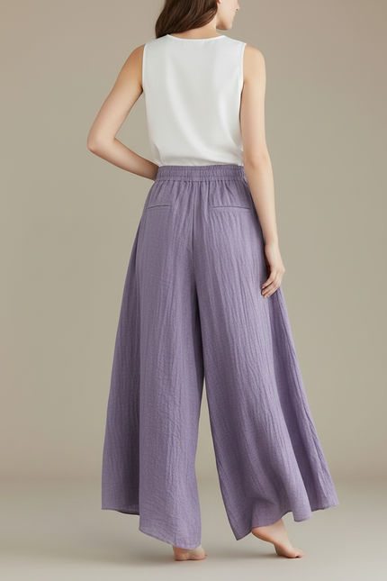 Pantalon Jupe Violet Ample Lin Fluide Décontracté - vue 2