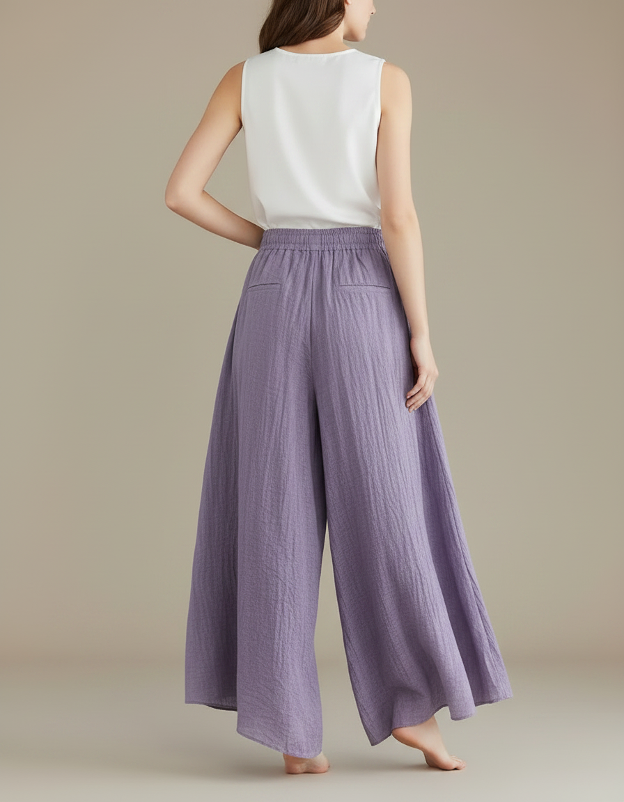 Pantalon Jupe Violet Ample Lin Fluide Décontracté - vue 2