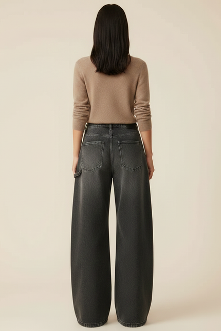 Pantalon Jupe Jean Gris Ample Décontracté Y2K - vue 2