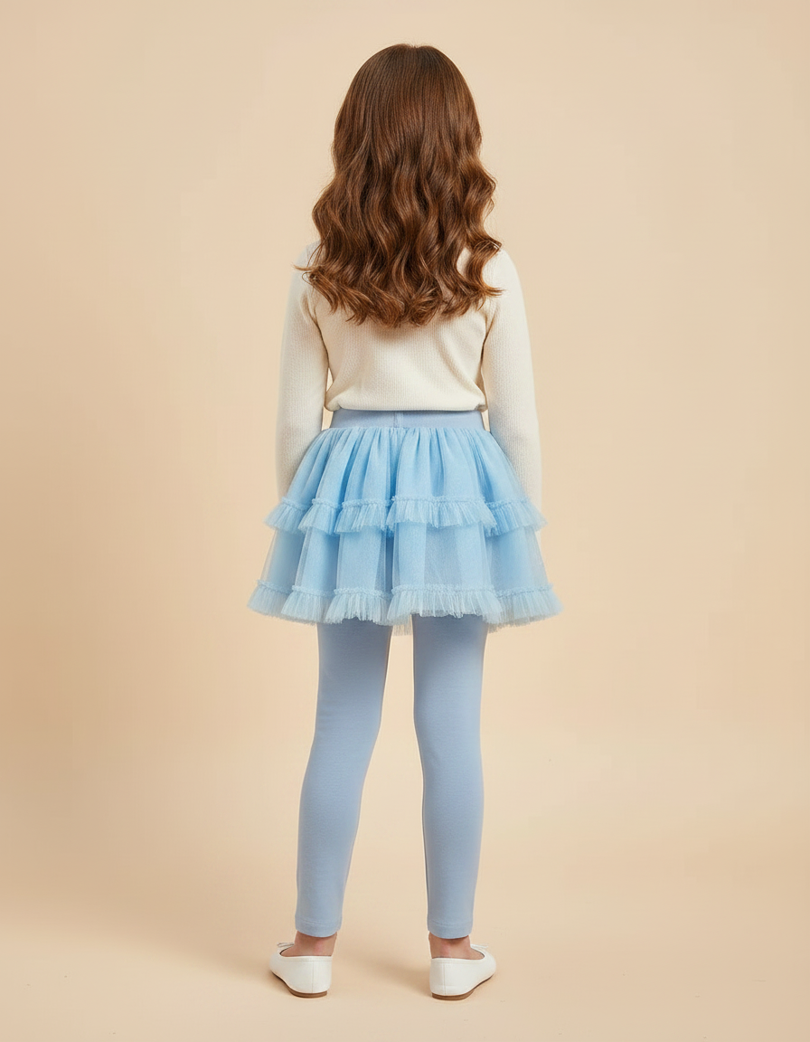 Pantalon Jupe Bleu Tulle Superposé Elsa Fille - Maille - vue 2