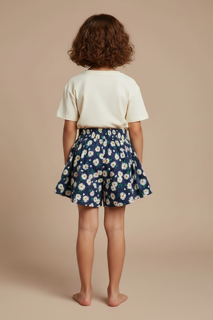 Pantalon Jupe Bleu Marine Fleuri Ample Fille - Coton - vue 2