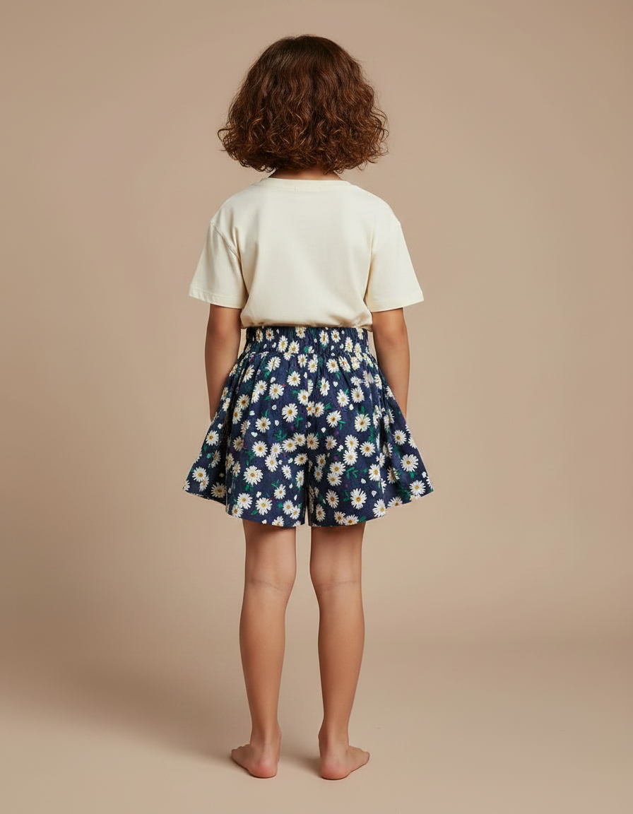 Pantalon Jupe Bleu Marine Fleuri Ample Fille - Coton - vue 2