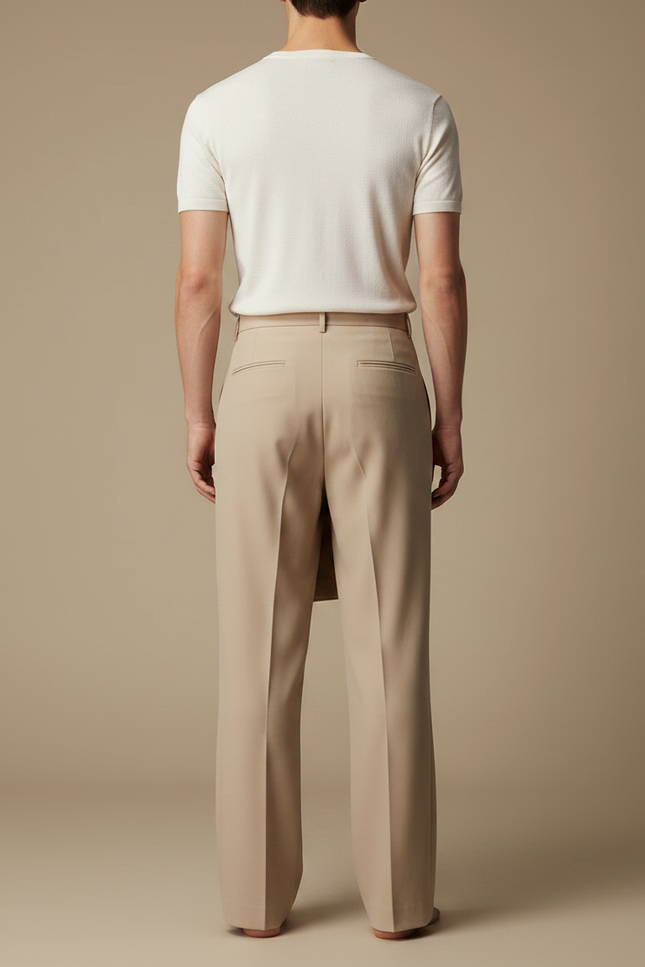 Pantalon Jupe Beige Droit Superposé Élégant Homme - Gabardine - vue 2