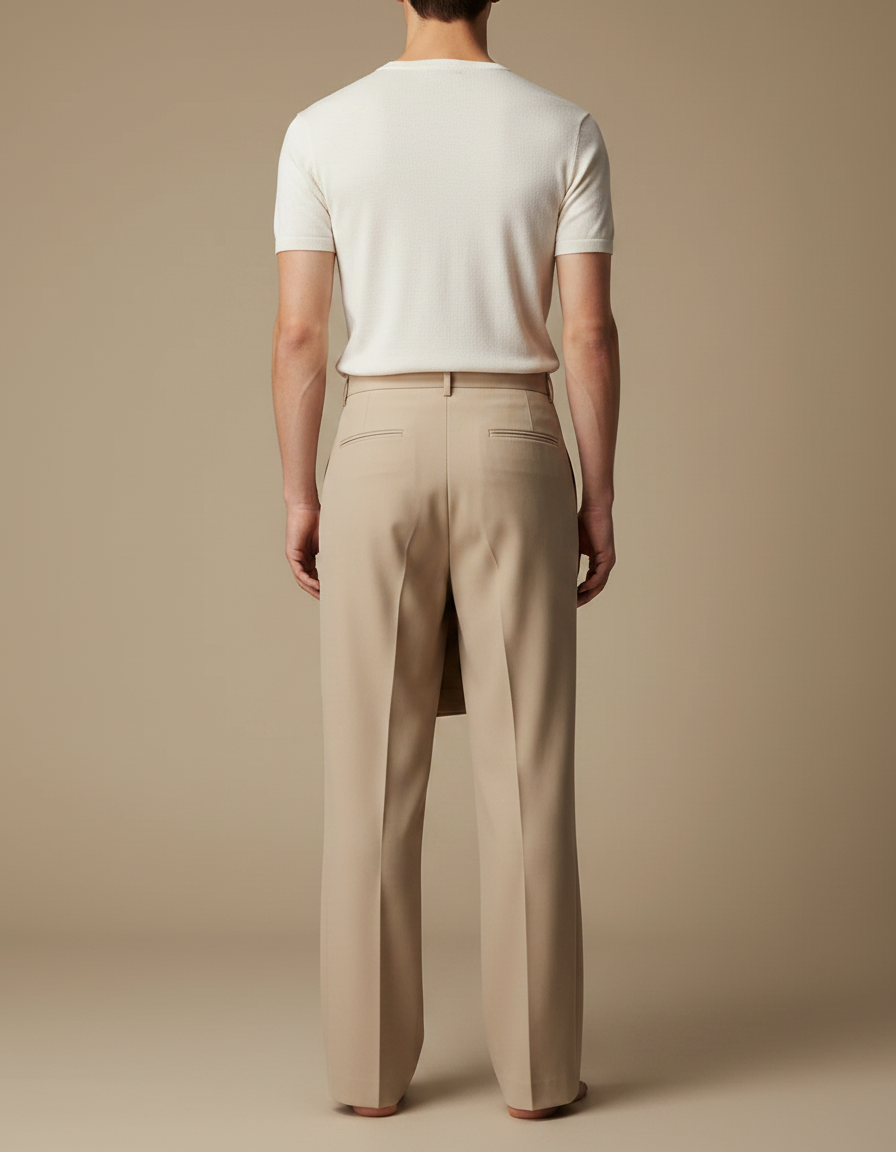 Pantalon Jupe Beige Droit Superposé Élégant Homme - Gabardine - vue 2
