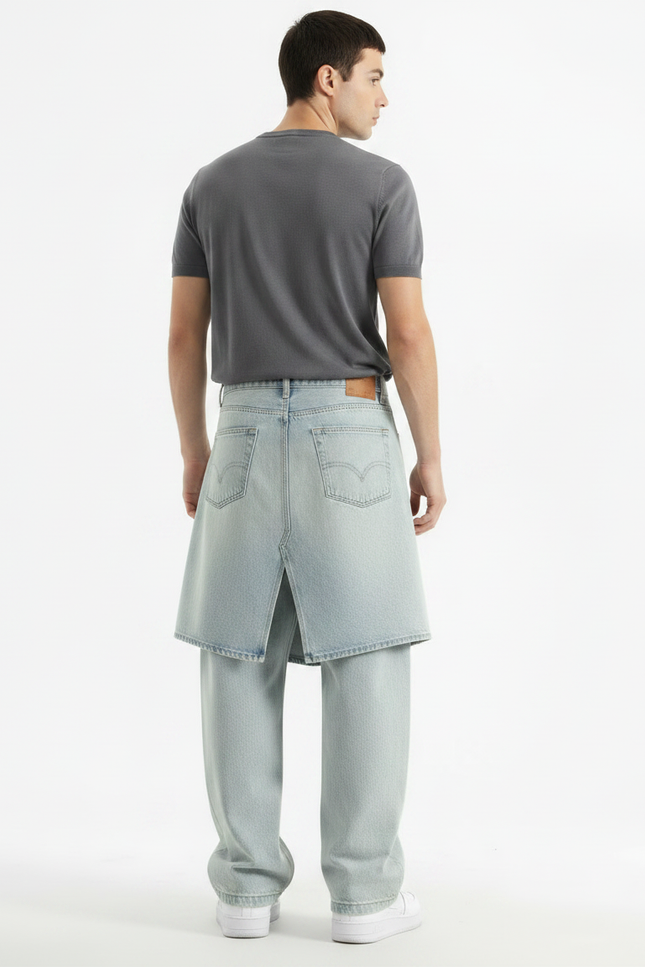 Pantalon Jupe Denim Bleu Ample Décontracté Urbain Homme - Jean - vue 2