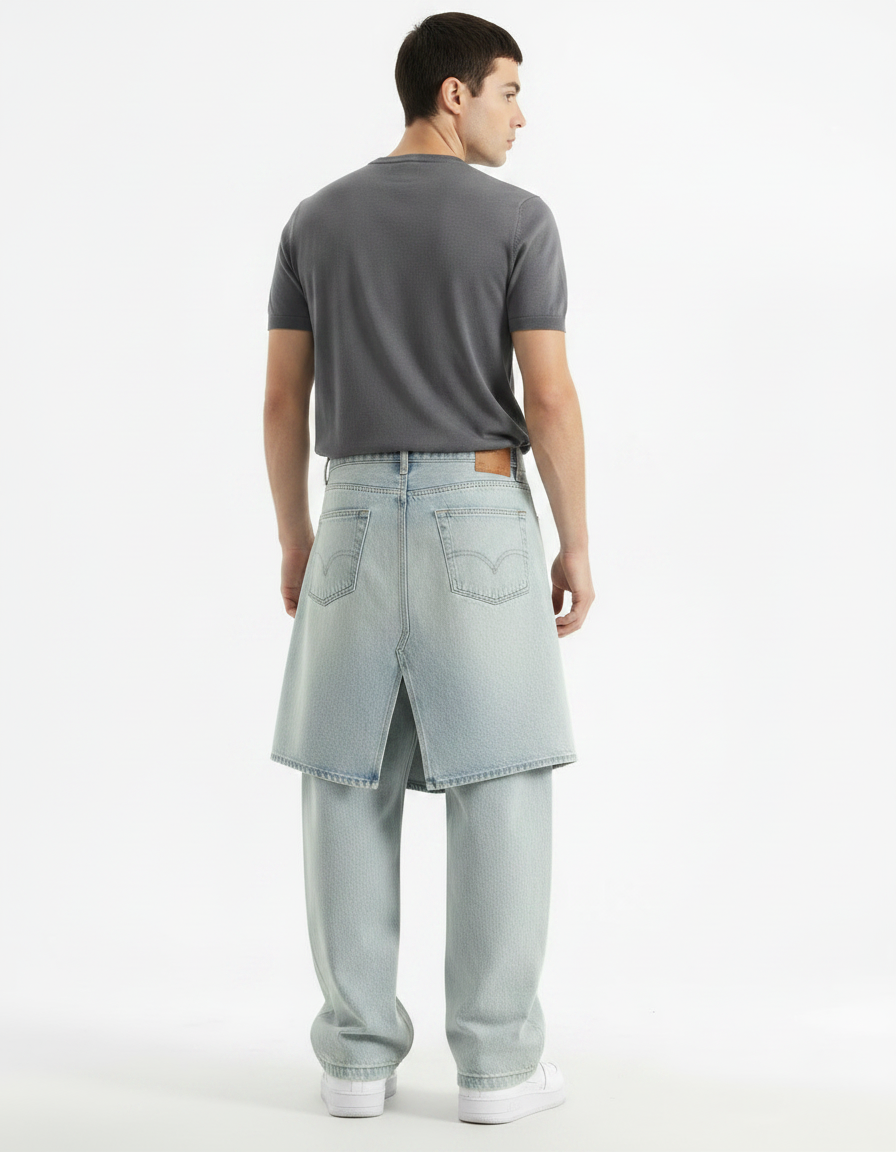 Pantalon Jupe Denim Bleu Ample Décontracté Urbain Homme - Jean - vue 2