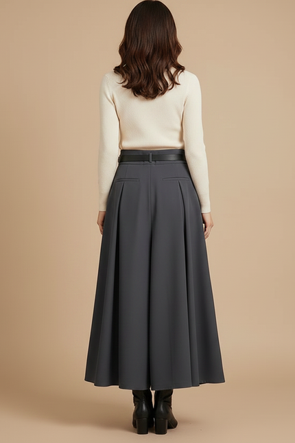 Pantalon Jupe Gris Plissé Asymétrique Longue Élégante - Polyester - vue 2