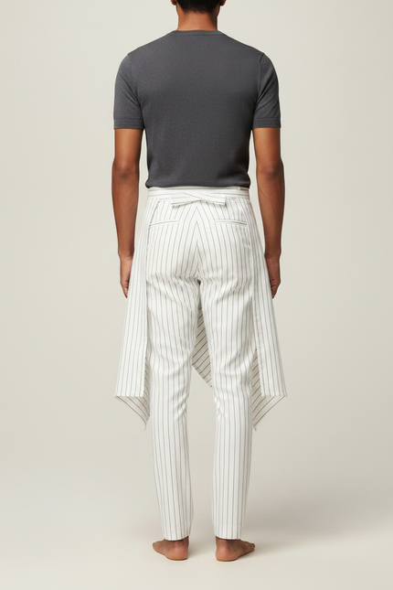 Pantalon Jupe Blanc Rayé Asymétrique Décontracté - Coton - vue 2