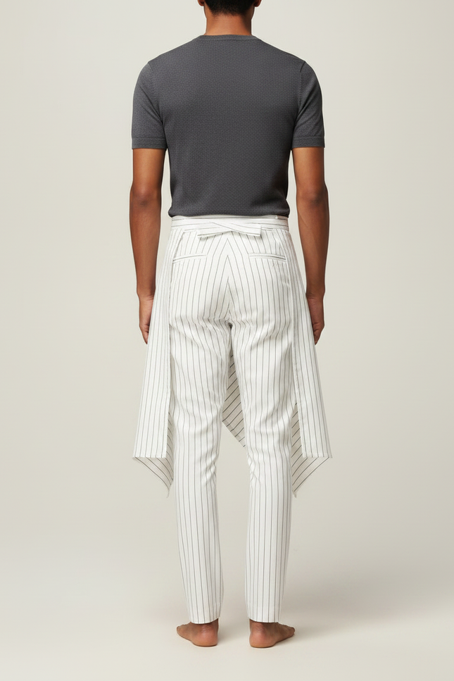 Pantalon Jupe Blanc Rayé Asymétrique Décontracté - Coton - vue 2