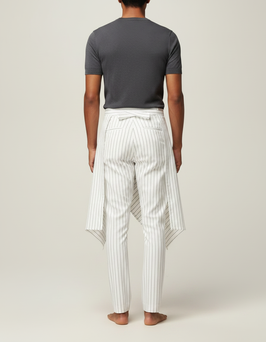 Pantalon Jupe Blanc Rayé Asymétrique Décontracté - Coton - vue 2